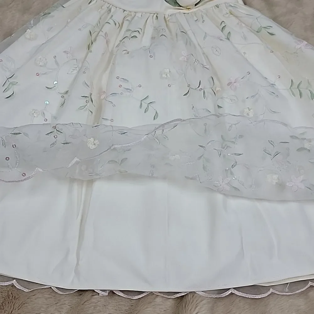 CINDERELLA IVORY EMBROIDERED FLORAL FANCY PARTY PAGEANT DRESS, SIZE 4